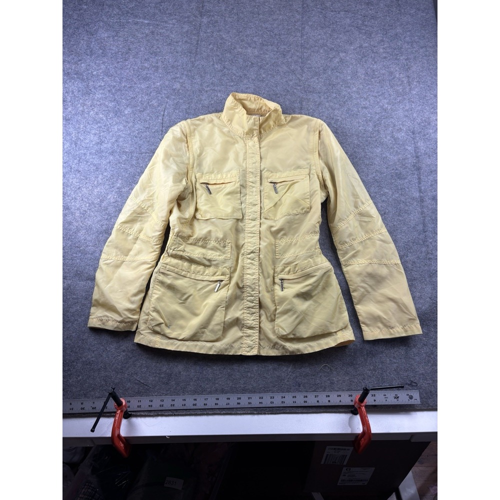 VTG Tommy Hilfiger Womens S Yellow Utility Jacket Full Zip Windbreaker Coat SEE